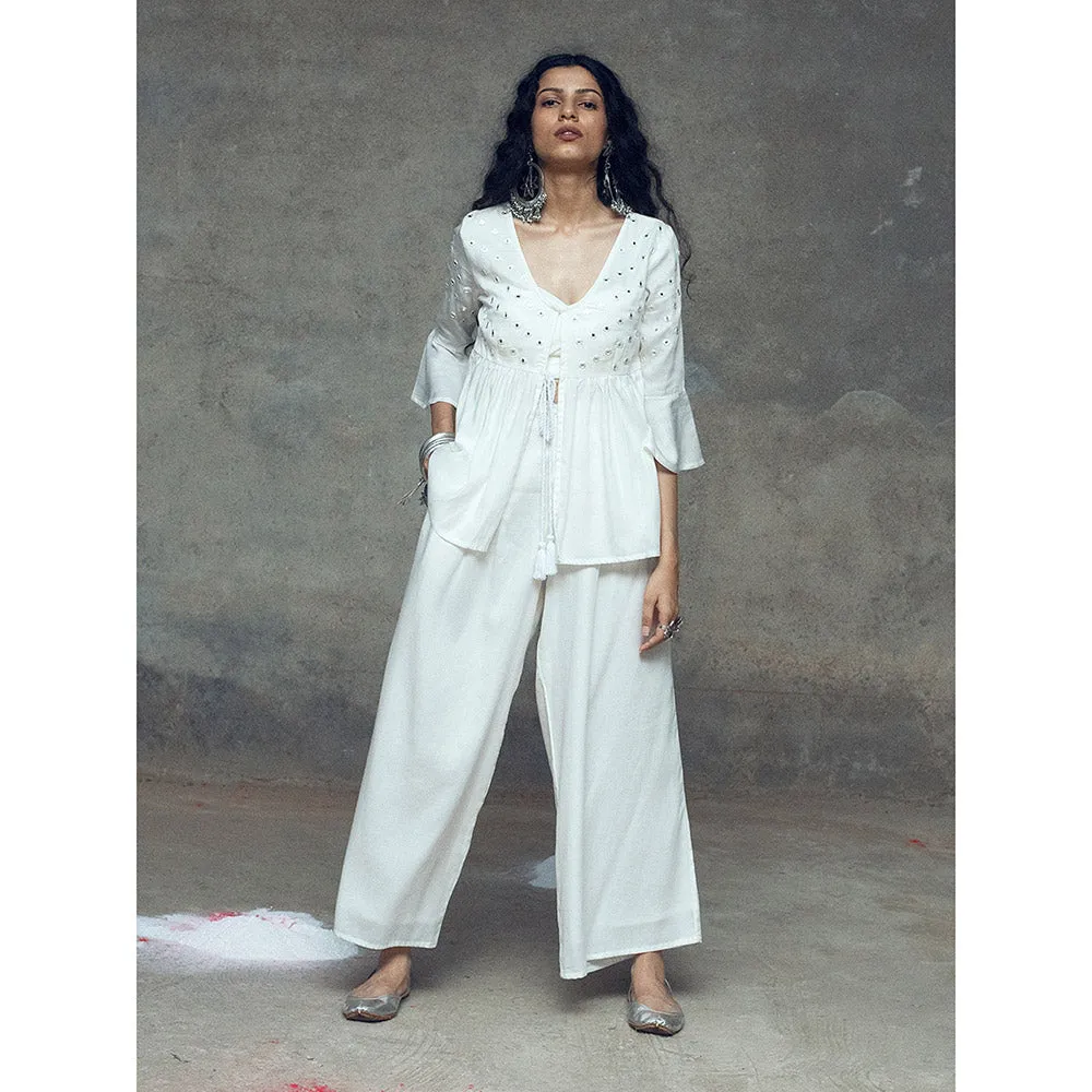 Gulaal Kshema White Top With Pant (Set of 2)