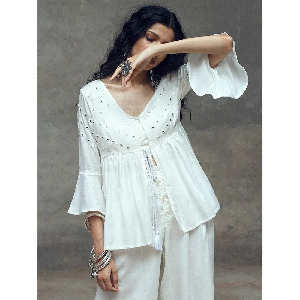 Gulaal Kshema White Top With Pant (Set of 2)