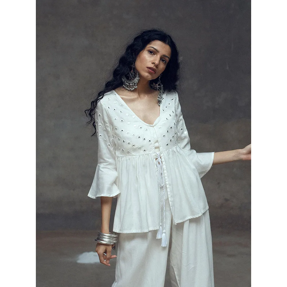 Gulaal Kshema White Top With Pant (Set of 2)