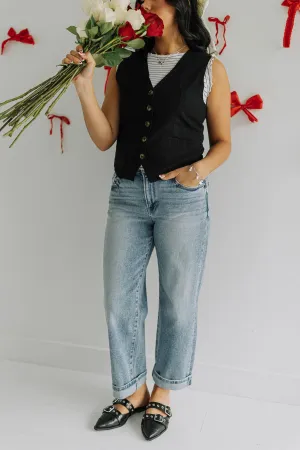 High Rise Barrel Leg Cuffed Jeans