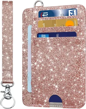 HOTCOOL Card Holder Keychian and Lanyard Wallet Front Pocket Minimalist Travel Cute Funny Thin Leather With RFID Blocking Small Credit Card Holder Wallet for Men & Women Girls Organizer Gifts