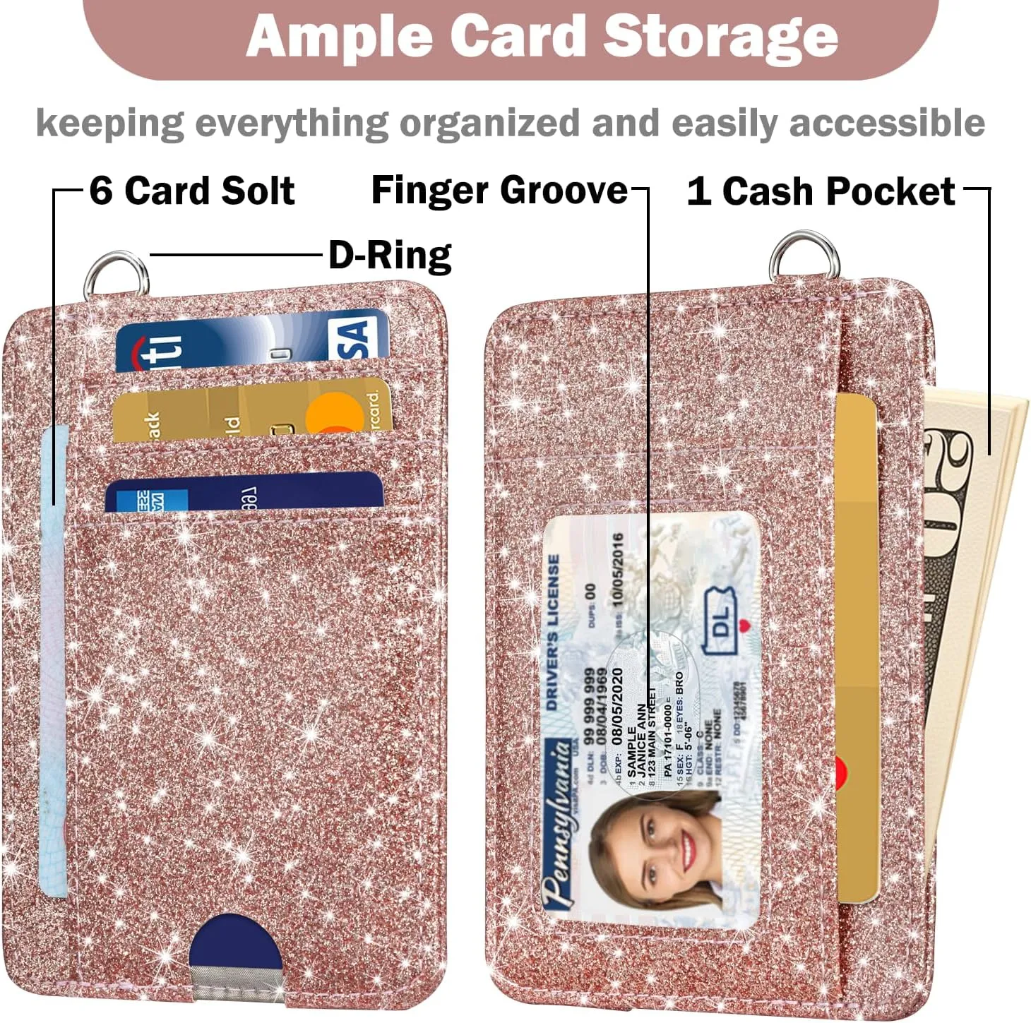 HOTCOOL Card Holder Keychian and Lanyard Wallet Front Pocket Minimalist Travel Cute Funny Thin Leather With RFID Blocking Small Credit Card Holder Wallet for Men & Women Girls Organizer Gifts