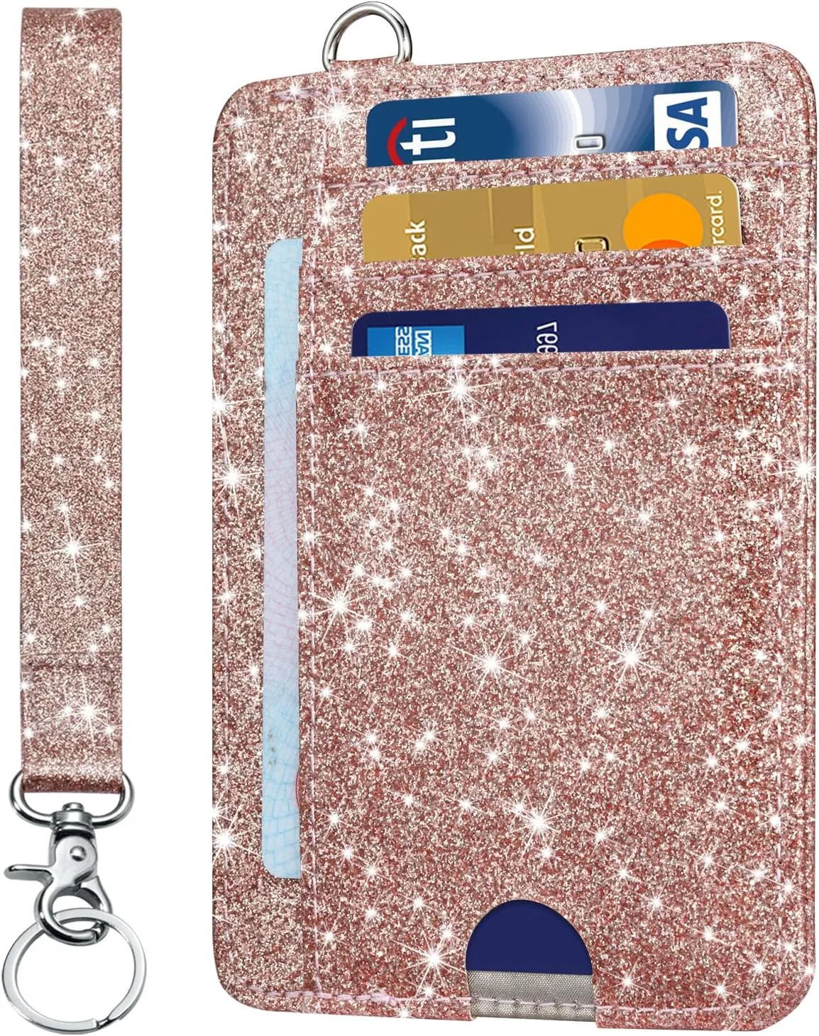 HOTCOOL Card Holder Keychian and Lanyard Wallet Front Pocket Minimalist Travel Cute Funny Thin Leather With RFID Blocking Small Credit Card Holder Wallet for Men & Women Girls Organizer Gifts