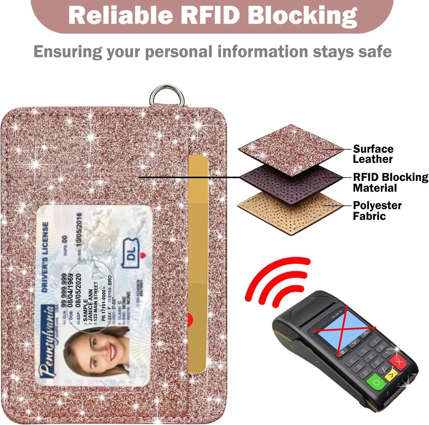 HOTCOOL Card Holder Keychian and Lanyard Wallet Front Pocket Minimalist Travel Cute Funny Thin Leather With RFID Blocking Small Credit Card Holder Wallet for Men & Women Girls Organizer Gifts