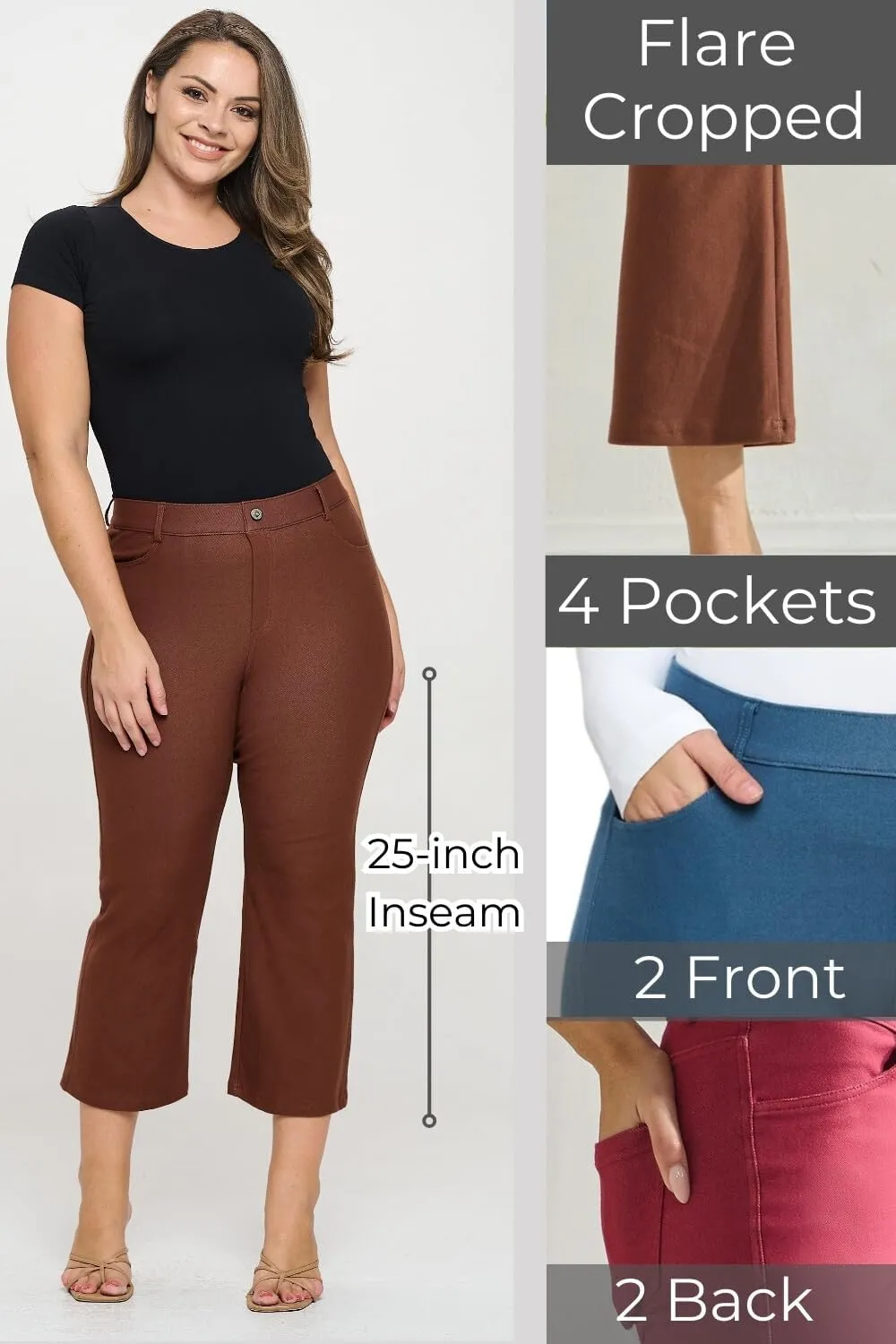 ICONOFLASH Women's Stretch Jeggings with 4 Pocket Pull On Straight Leg Jean Leggings with Belt Loops (Available in Plus Size)