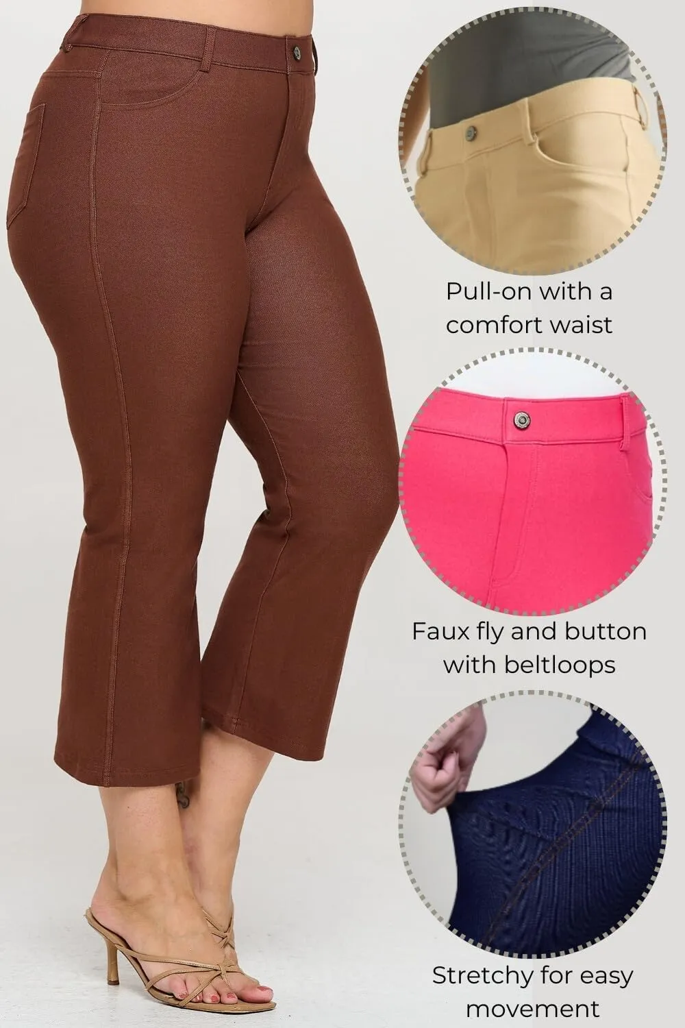 ICONOFLASH Women's Stretch Jeggings with 4 Pocket Pull On Straight Leg Jean Leggings with Belt Loops (Available in Plus Size)