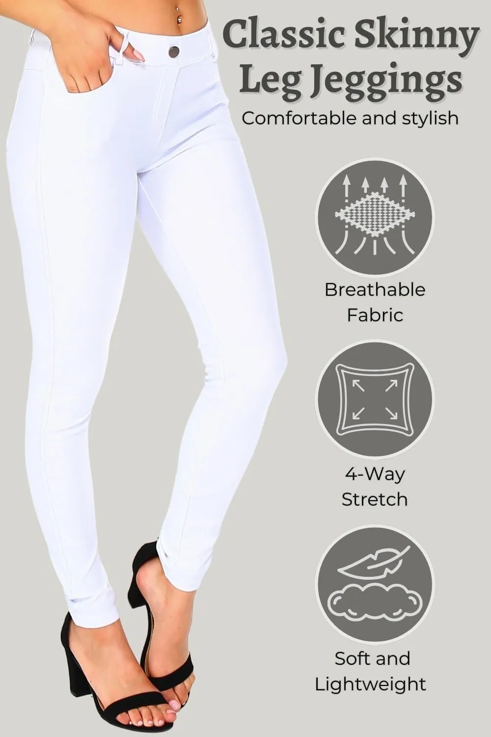ICONOFLASH Women's Stretch Jeggings with 5 Pockets Pull On Skinny Jean Leggings (Available in Plus Size)
