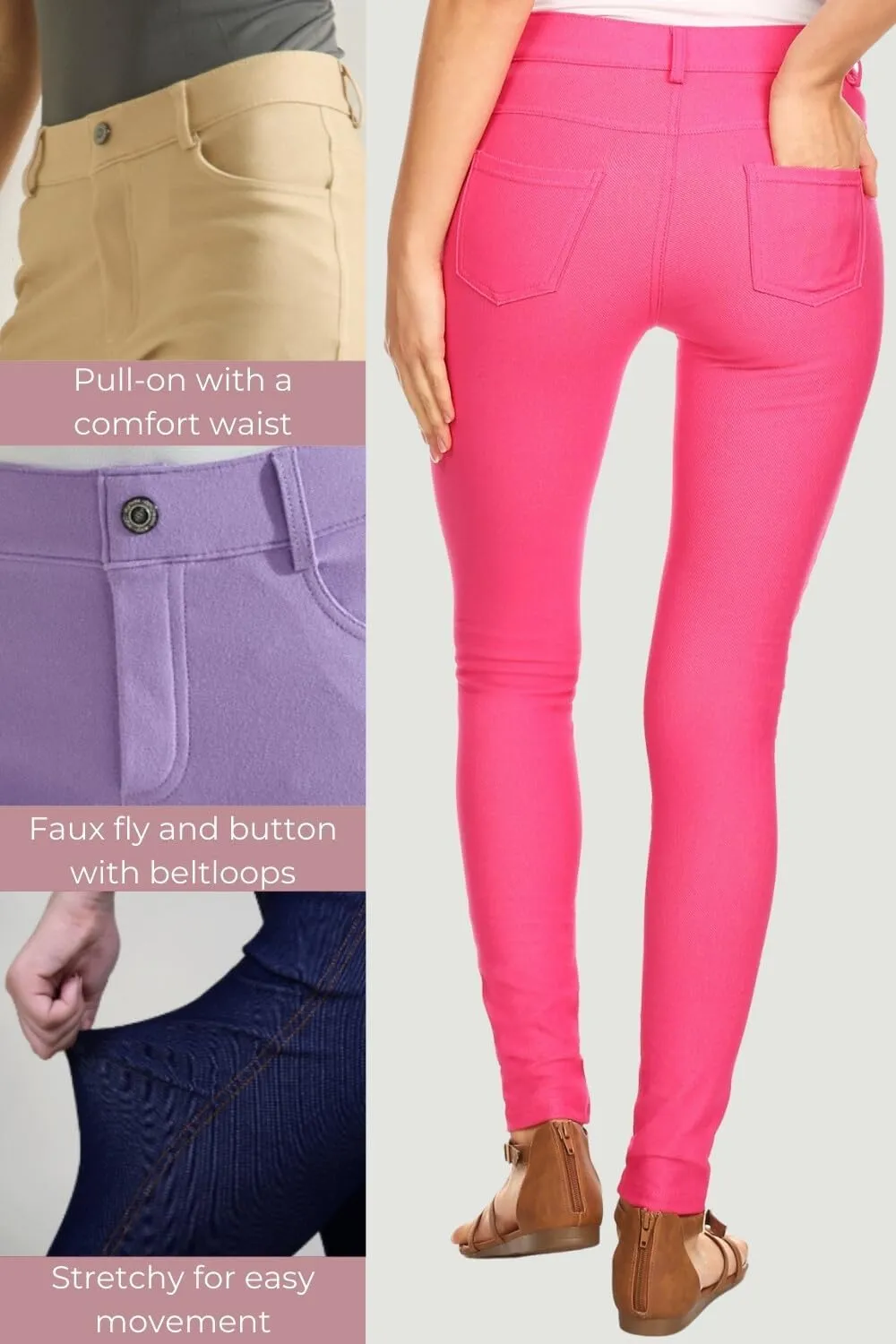 ICONOFLASH Women's Stretch Jeggings with 5 Pockets Pull On Skinny Jean Leggings (Available in Plus Size)