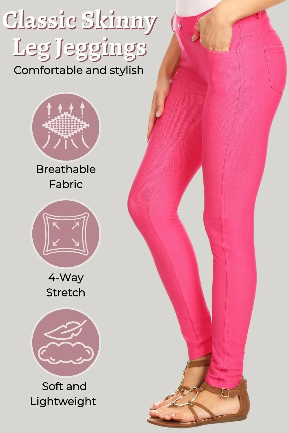 ICONOFLASH Women's Stretch Jeggings with 5 Pockets Pull On Skinny Jean Leggings (Available in Plus Size)