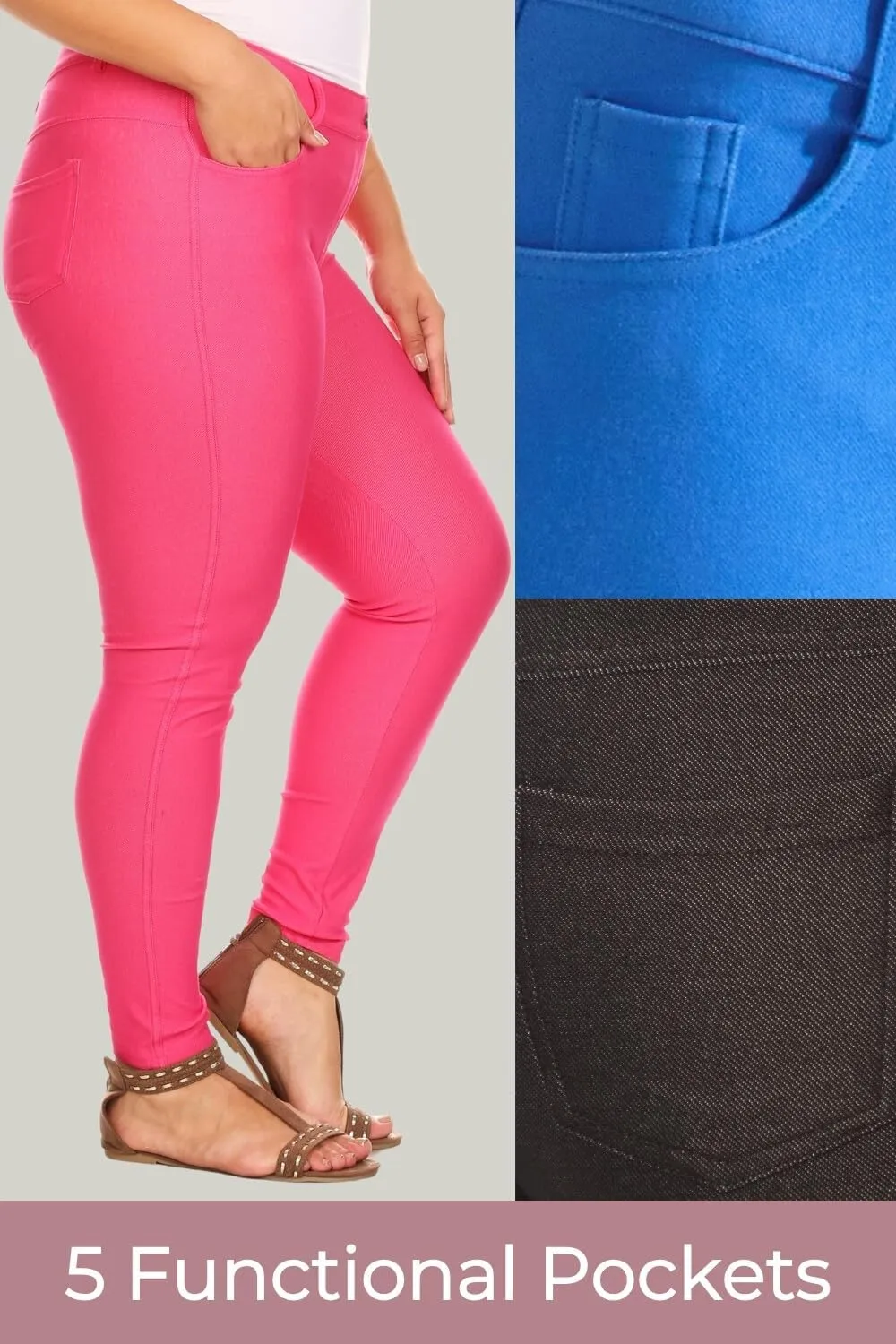 ICONOFLASH Women's Stretch Jeggings with 5 Pockets Pull On Skinny Jean Leggings (Available in Plus Size)