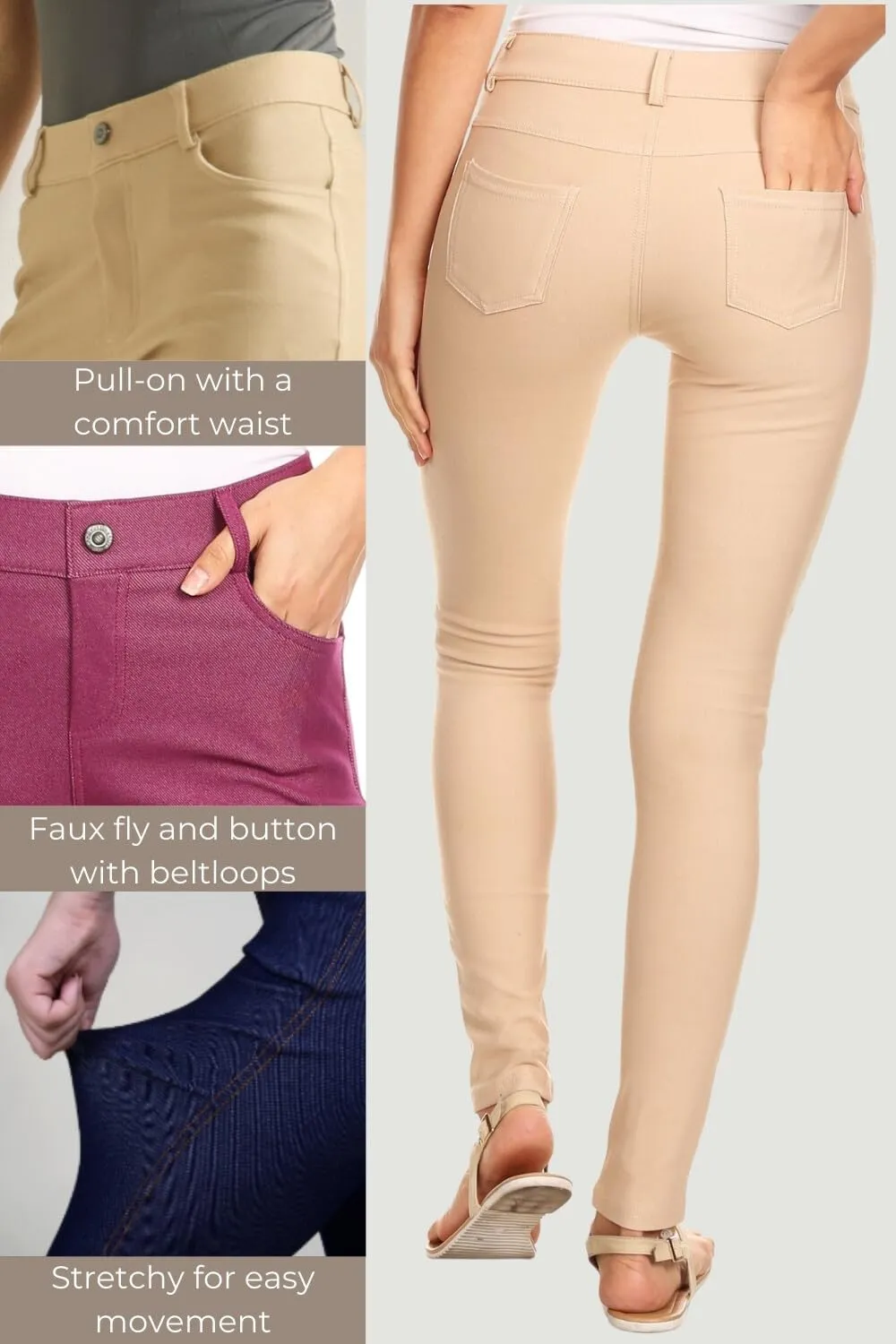 ICONOFLASH Women's Stretch Jeggings with 5 Pockets Pull On Skinny Jean Leggings (Available in Plus Size)