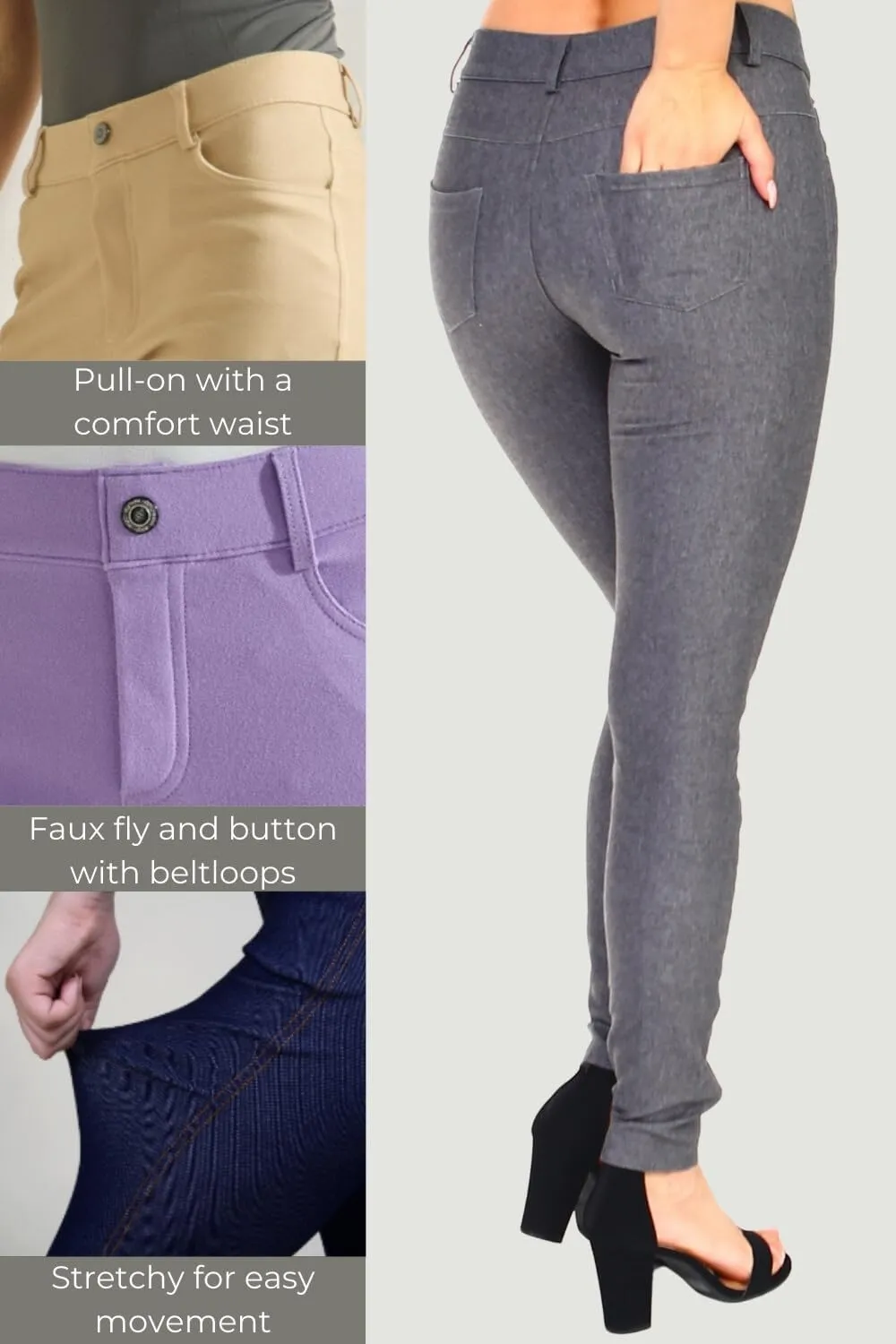 ICONOFLASH Women's Stretch Jeggings with 5 Pockets Pull On Skinny Jean Leggings (Available in Plus Size)
