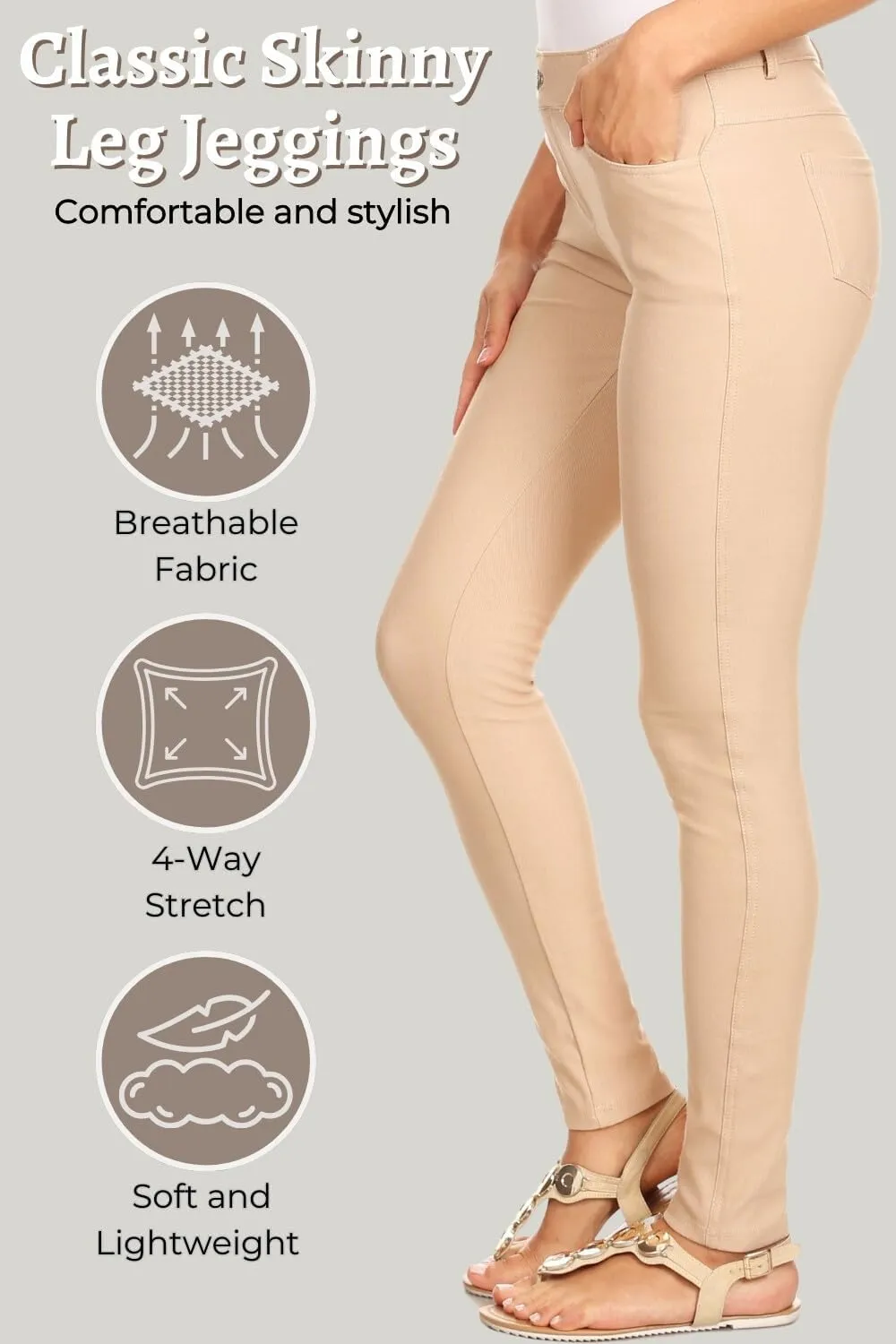 ICONOFLASH Women's Stretch Jeggings with 5 Pockets Pull On Skinny Jean Leggings (Available in Plus Size)