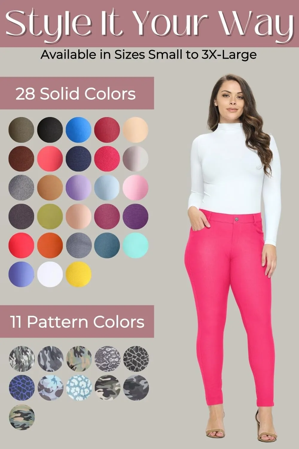 ICONOFLASH Women's Stretch Jeggings with 5 Pockets Pull On Skinny Jean Leggings (Available in Plus Size)