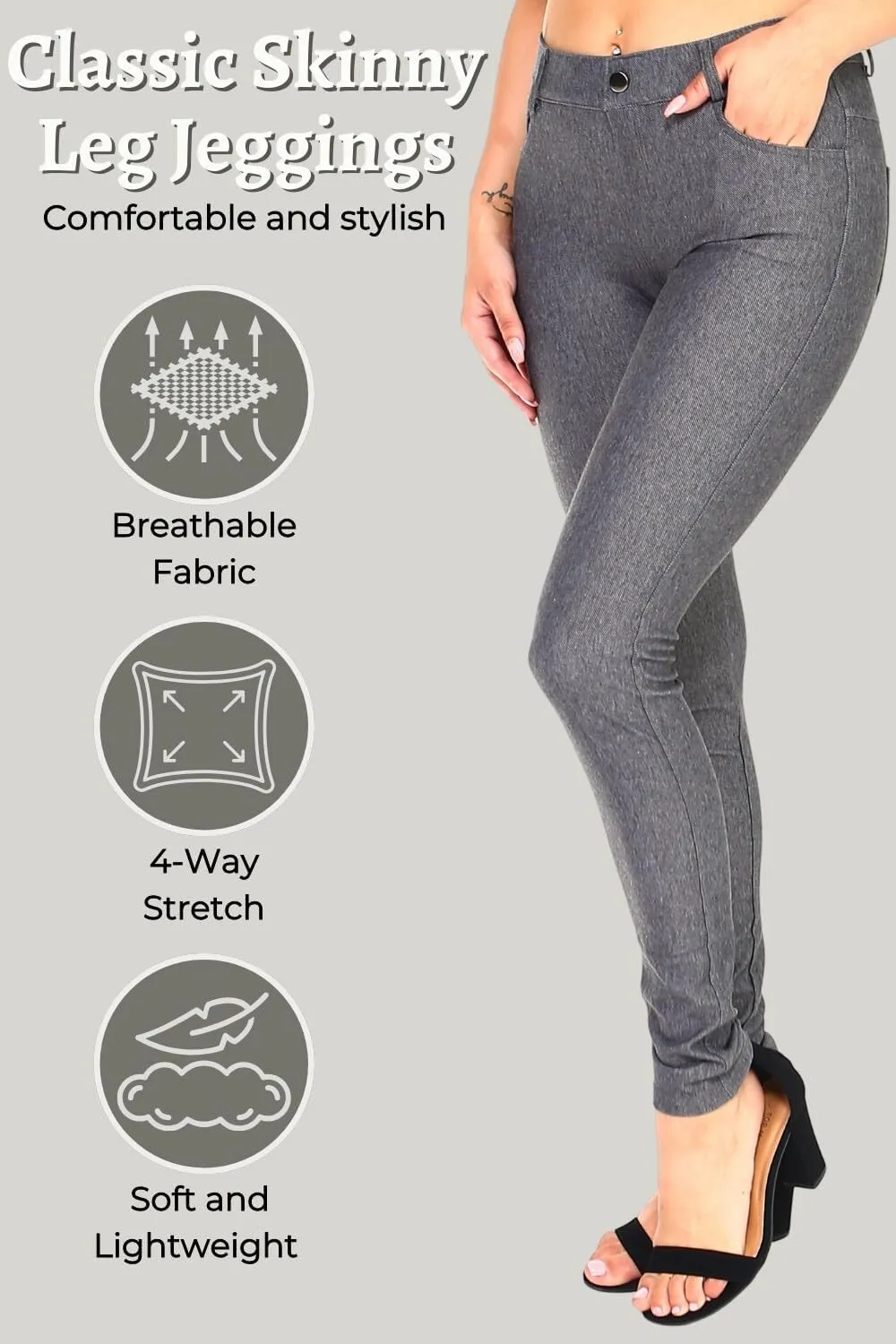 ICONOFLASH Women's Stretch Jeggings with 5 Pockets Pull On Skinny Jean Leggings (Available in Plus Size)