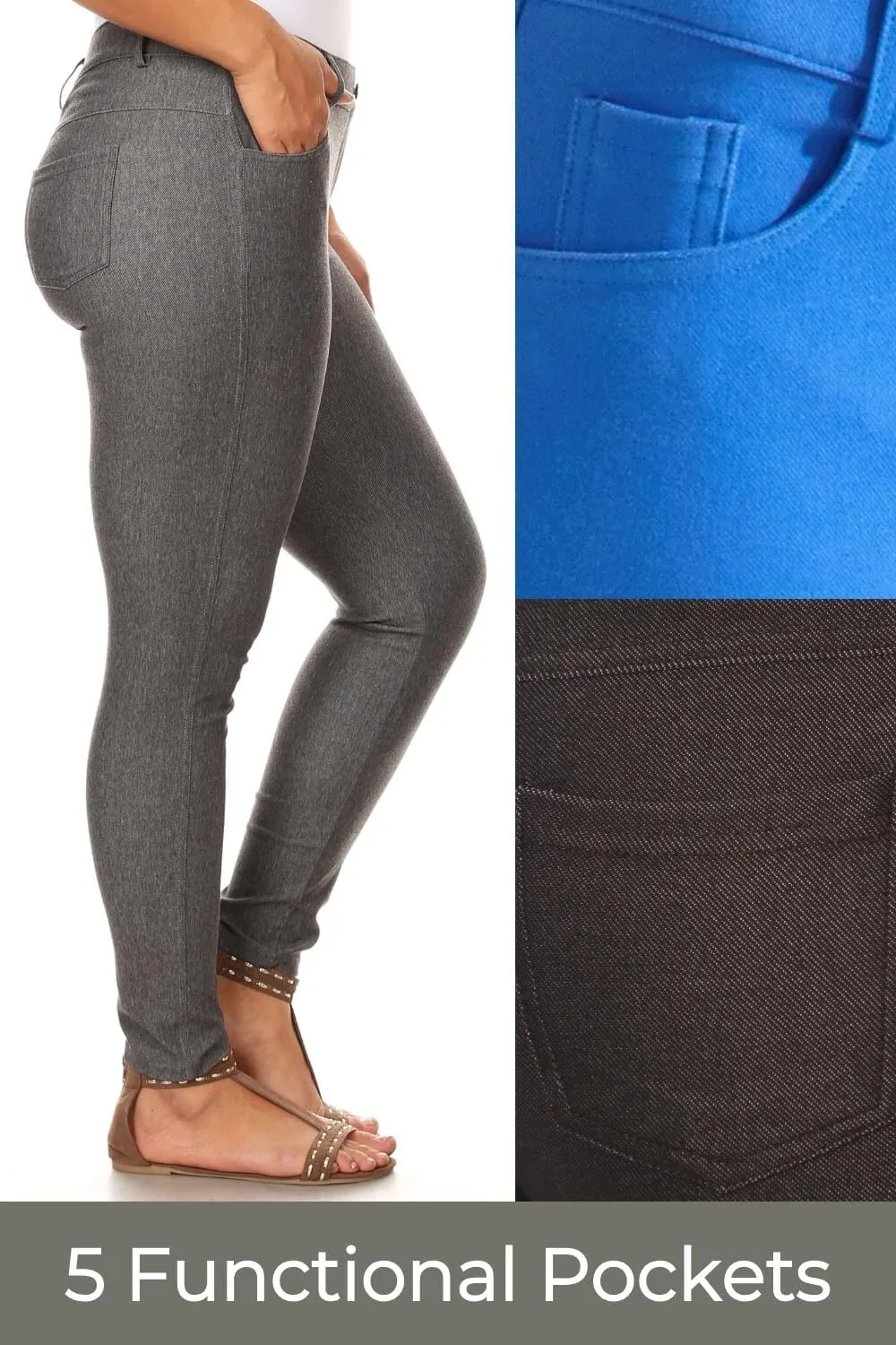 ICONOFLASH Women's Stretch Jeggings with 5 Pockets Pull On Skinny Jean Leggings (Available in Plus Size)