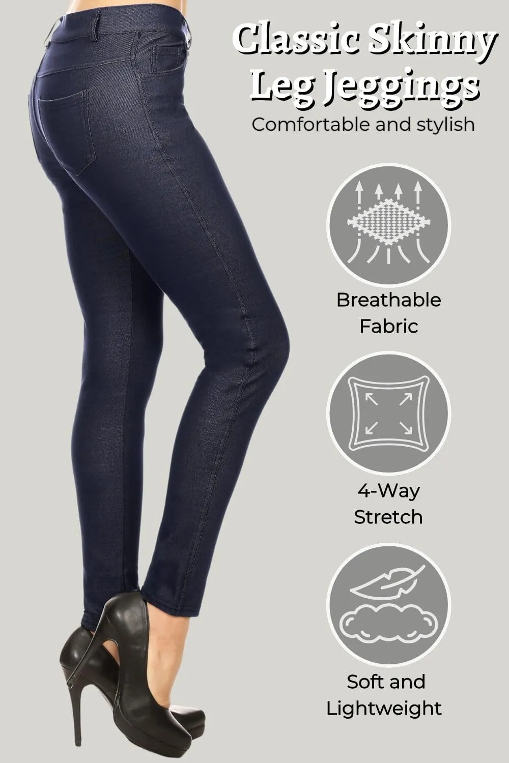 ICONOFLASH Women's Stretch Jeggings with 5 Pockets Pull On Skinny Jean Leggings (Available in Plus Size)