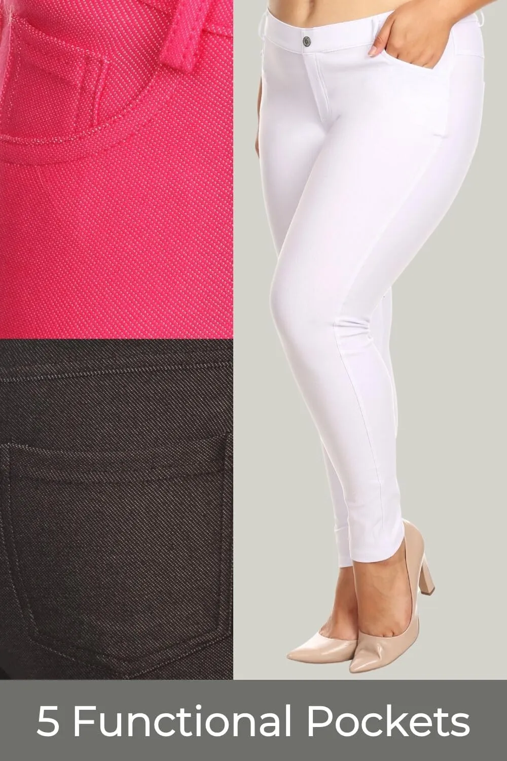 ICONOFLASH Women's Stretch Jeggings with 5 Pockets Pull On Skinny Jean Leggings (Available in Plus Size)
