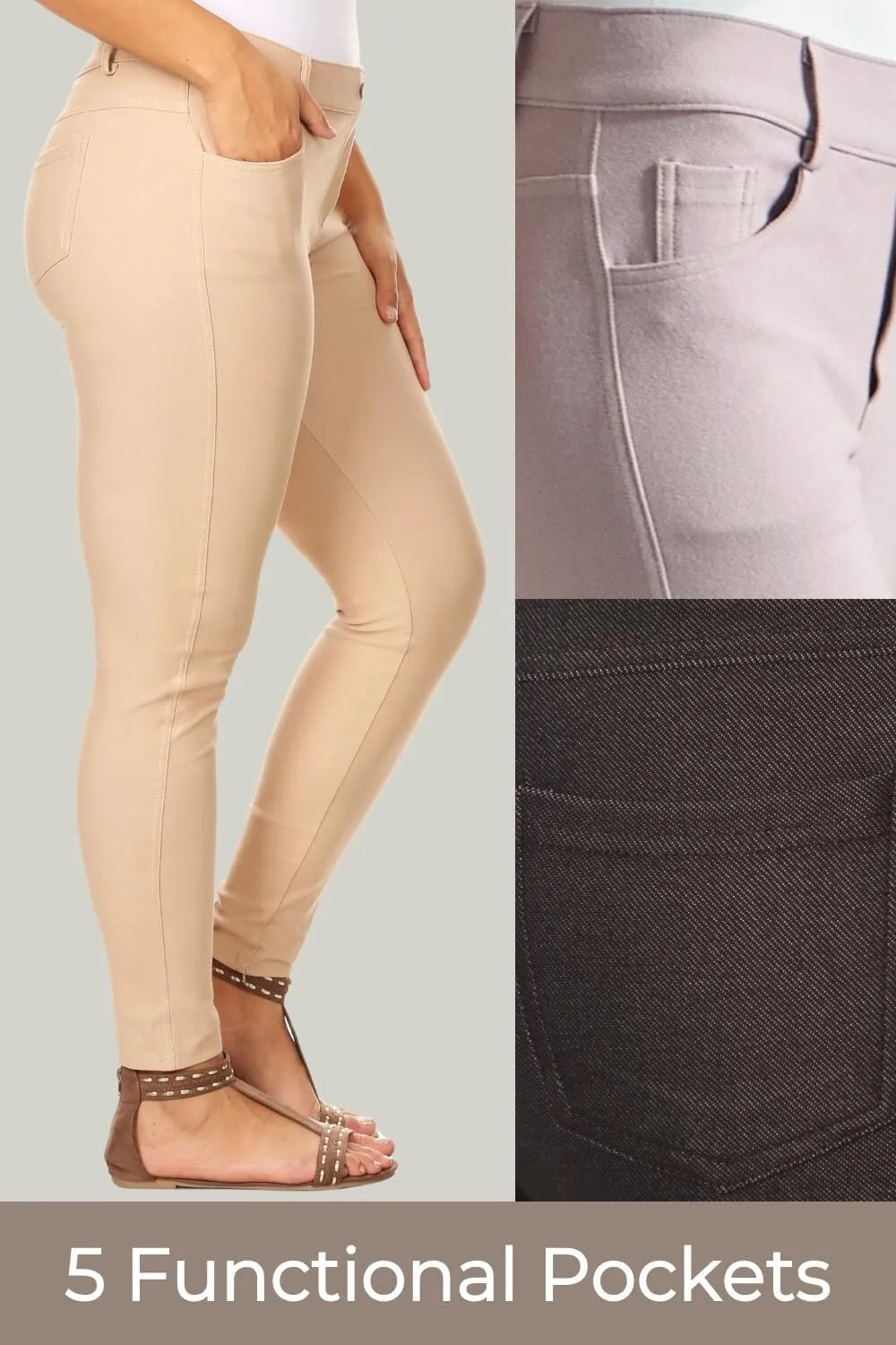 ICONOFLASH Women's Stretch Jeggings with 5 Pockets Pull On Skinny Jean Leggings (Available in Plus Size)
