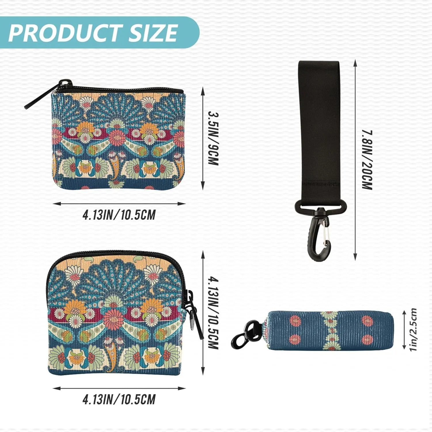 Indian Art Pattern Women's Coin Wallet Card Holder Minimalist ID Card Holders Protector with Zipper Coin Pocket for Work Travel 2 Packs