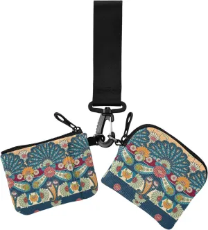 Indian Art Pattern Women's Coin Wallet Card Holder Minimalist ID Card Holders Protector with Zipper Coin Pocket for Work Travel 2 Packs