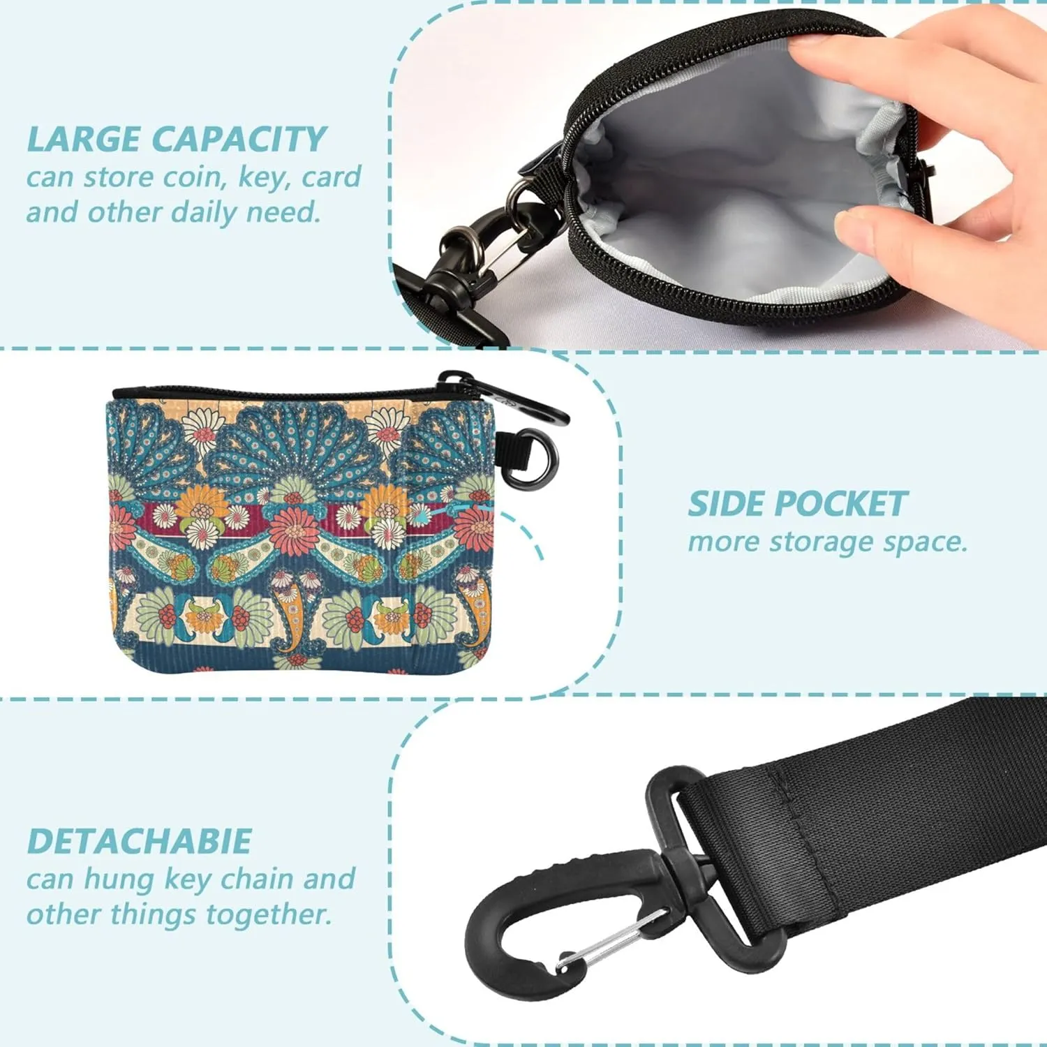 Indian Art Pattern Women's Coin Wallet Card Holder Minimalist ID Card Holders Protector with Zipper Coin Pocket for Work Travel 2 Packs