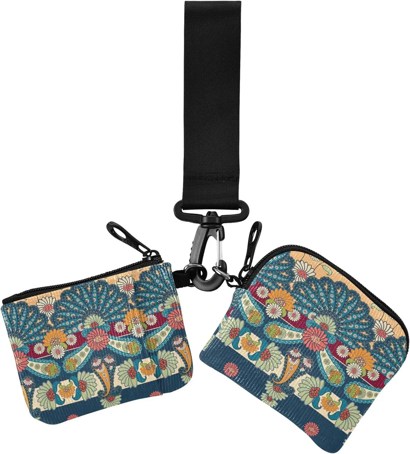 Indian Art Pattern Women's Coin Wallet Card Holder Minimalist ID Card Holders Protector with Zipper Coin Pocket for Work Travel 2 Packs
