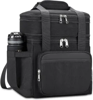Insulated Lunch Bag & Lunch Box for Men - Double Deck Reusable Lunch Bag for Women Tote Cooler Bag Leakproof Soft Expandable - Large Lunchbox for Work/Adult/Picnic/Outdoor (Black15L)