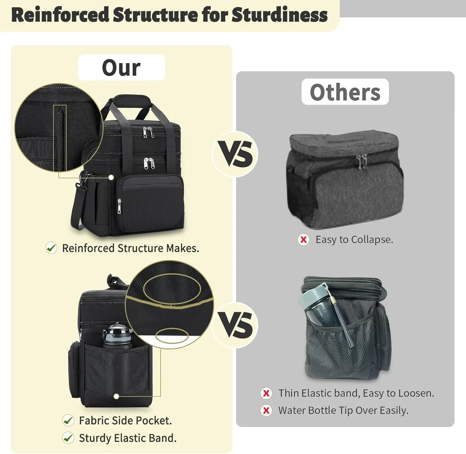 Insulated Lunch Bag & Lunch Box for Men - Double Deck Reusable Lunch Bag for Women Tote Cooler Bag Leakproof Soft Expandable - Large Lunchbox for Work/Adult/Picnic/Outdoor (Black15L)