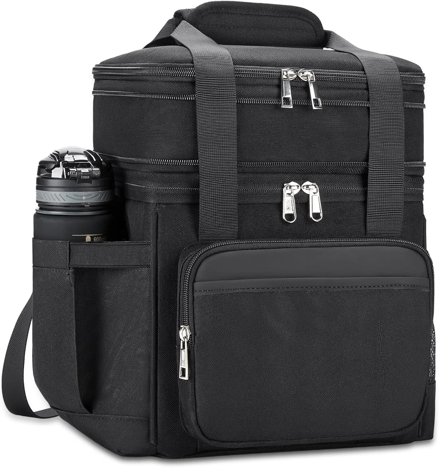 Insulated Lunch Bag & Lunch Box for Men - Double Deck Reusable Lunch Bag for Women Tote Cooler Bag Leakproof Soft Expandable - Large Lunchbox for Work/Adult/Picnic/Outdoor (Black15L)