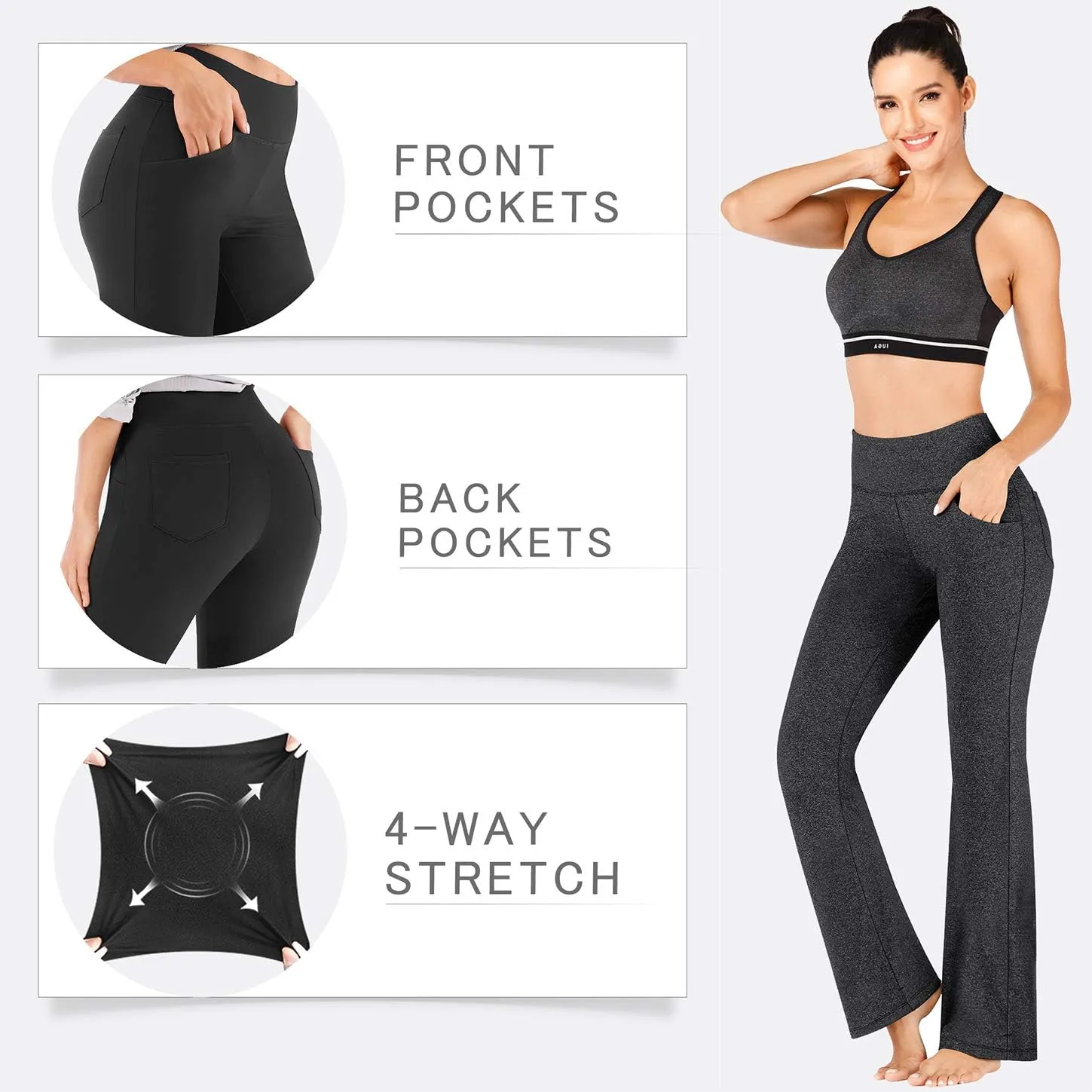 IUGA Bootcut Yoga Pants with Pockets for Women Wide Leg Pants High Waist Workout Pants Tummy Control Work Pants 4 Pockets