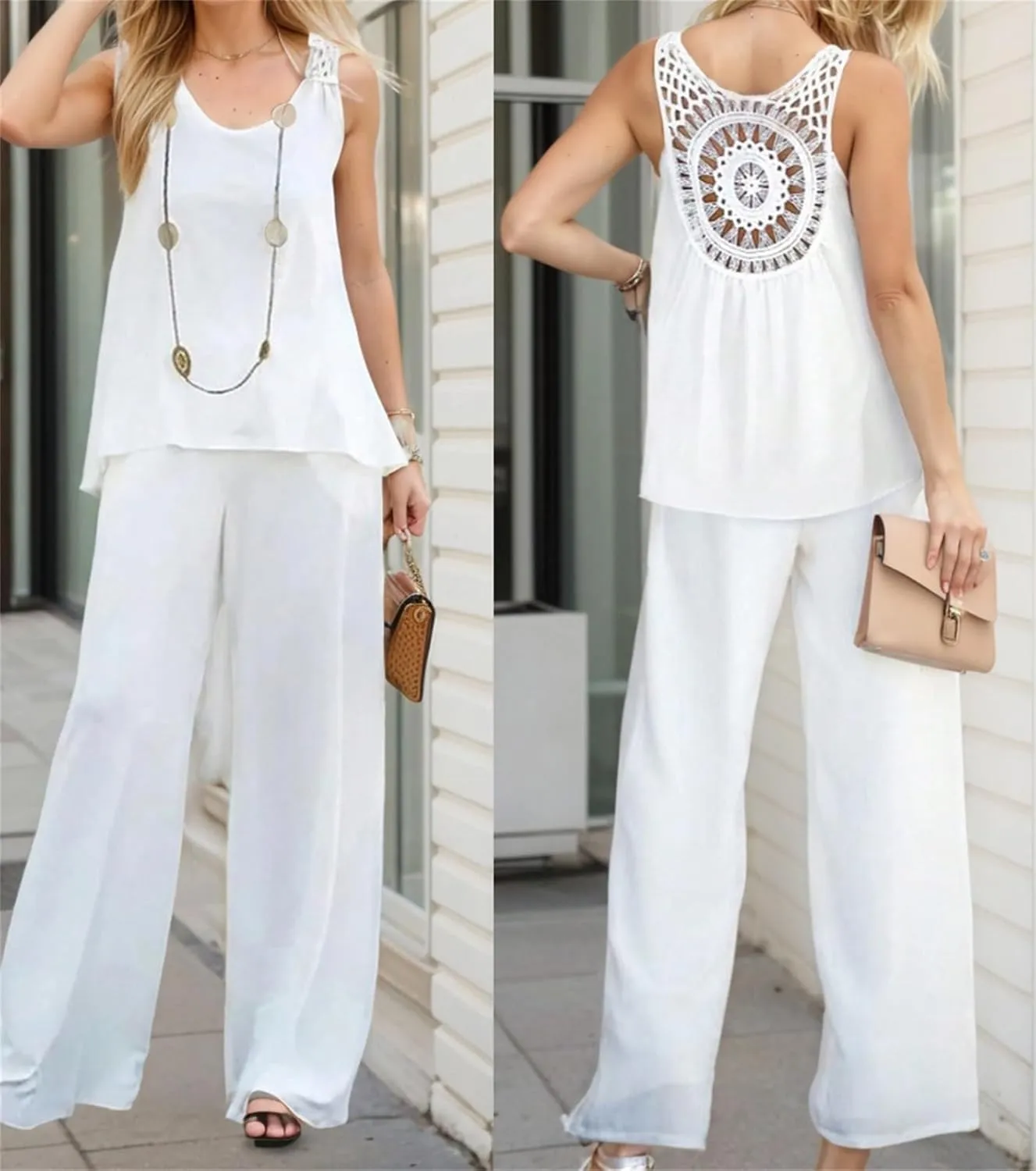 IVERIRMIN Women's Casual Summer 2 Piece Sets Sleeveless Loose Fit Tank Top Wide Leg Pants Two Piece Outfits with Pockets