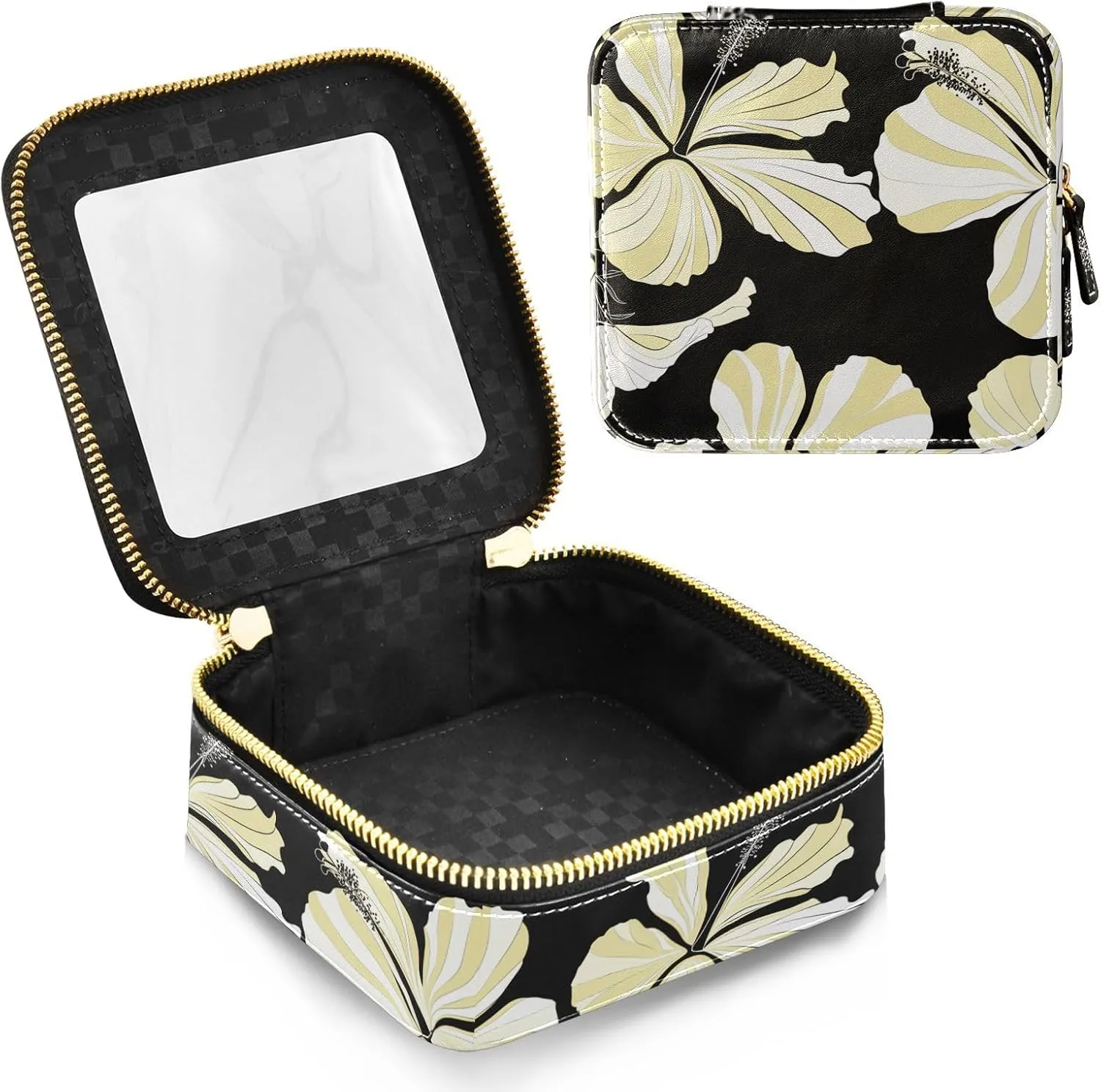 Joko Ivery Flowers Minimalist Lines Black Clear Makeup Bag Travel Cosmetic Bags with Zipper Portable Toiletry Bag for Women Snack Bag Mini Toiletry Bags for Men Women Travel Essentials