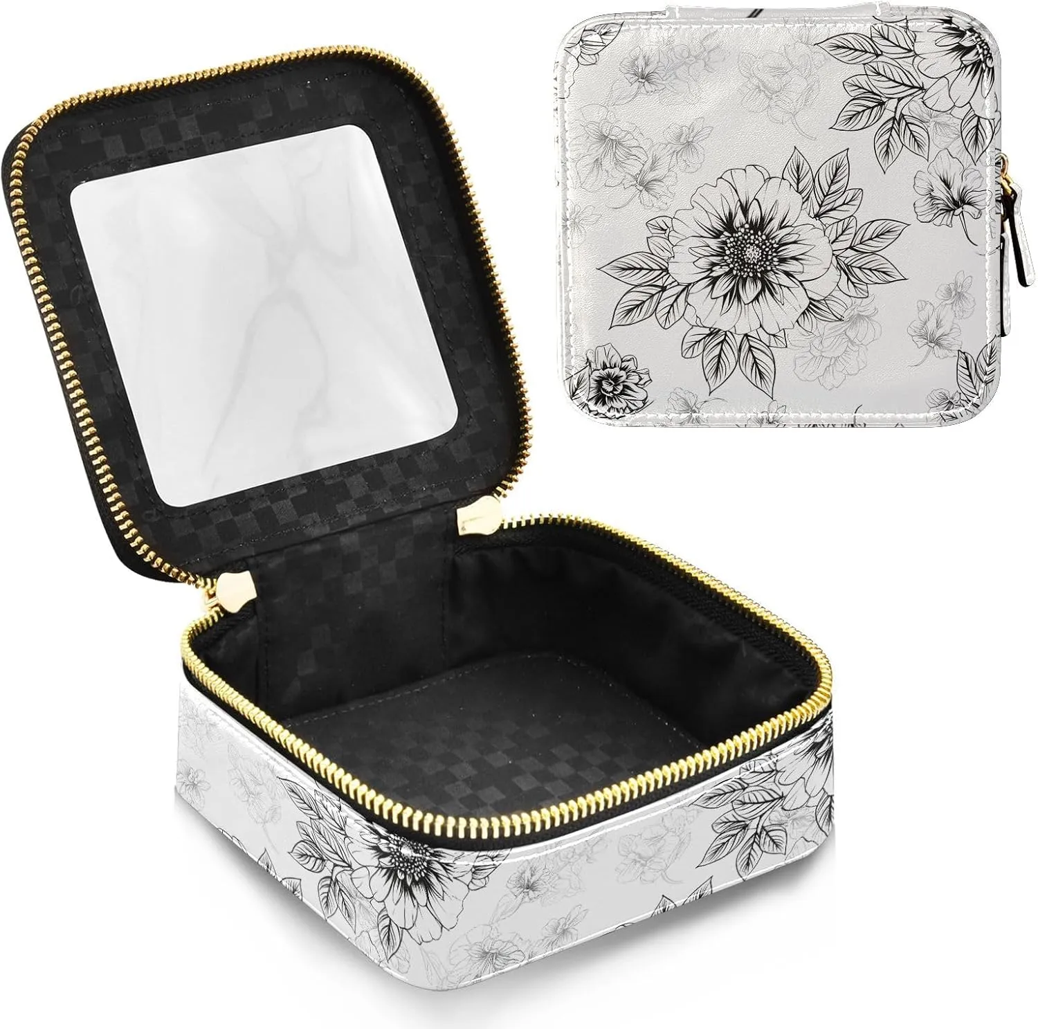 Joko Ivery Flowers Minimalist White Lines Clear Makeup Bag Travel Cosmetic Bags with Zipper Portable Toiletry Bag for Women Snack Bag Mini Toiletry Bags for Men Women Travel Essentials