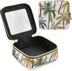 Joko Ivery Palm Trees Minimalist White Clear Makeup Bag Travel Cosmetic Bags with Zipper Portable Toiletry Bag for Women Cosmetic Case Leather Car Organizer Bag for Men Women Travel Essentials