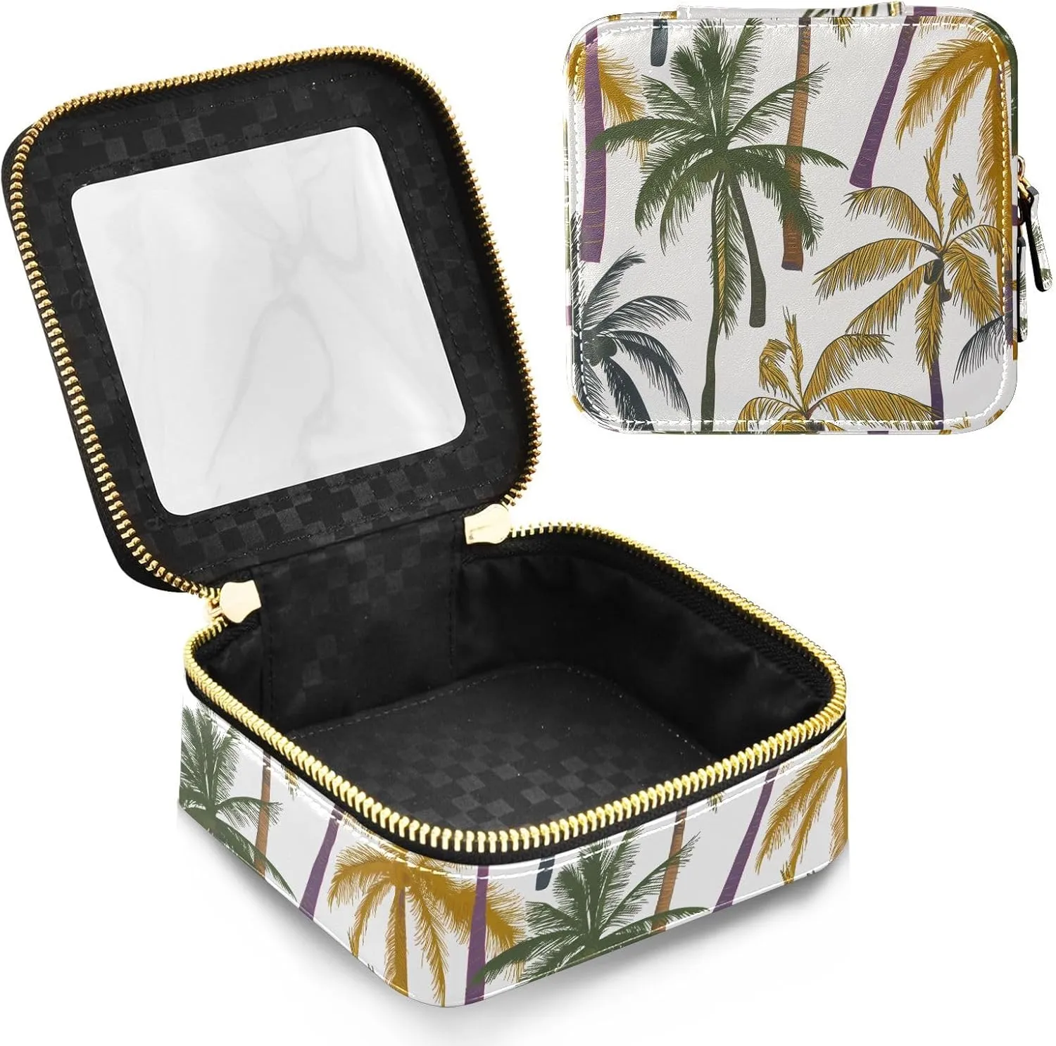 Joko Ivery Palm Trees Minimalist White Clear Makeup Bag Travel Cosmetic Bags with Zipper Portable Toiletry Bag for Women Cosmetic Case Leather Car Organizer Bag for Men Women Travel Essentials