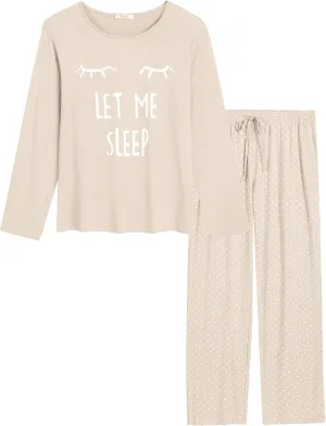Joyaria Women's Bamboo Viscose Pajama Set - Ultra-Soft Breathable Long Sleeve Sleepwear Cute Printed Sleep Pant With Pocket