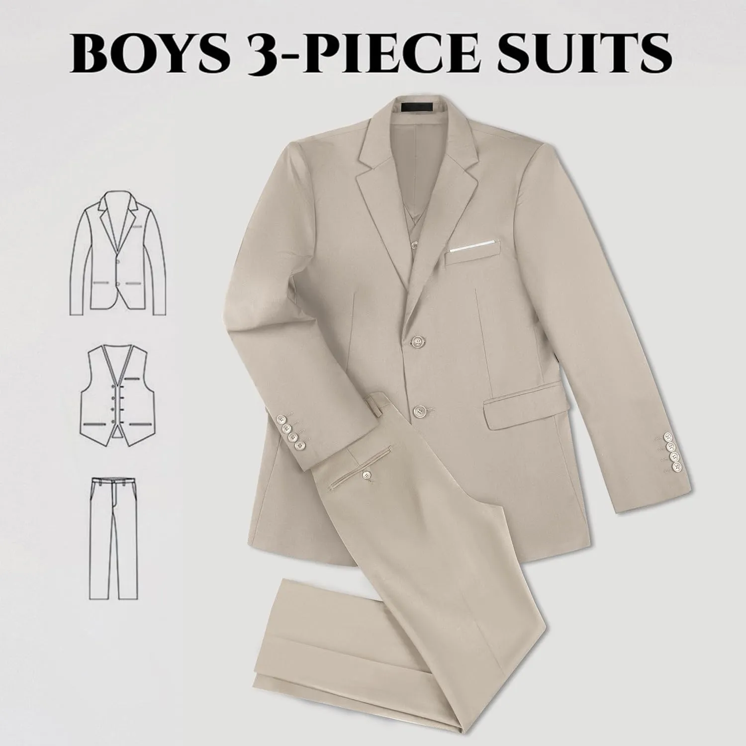 JPF Boy's Formal Suit Set Slim Fit Kids Tuxedo Suits for Wedding Teen Toddler Boy Dress Suit Outfit