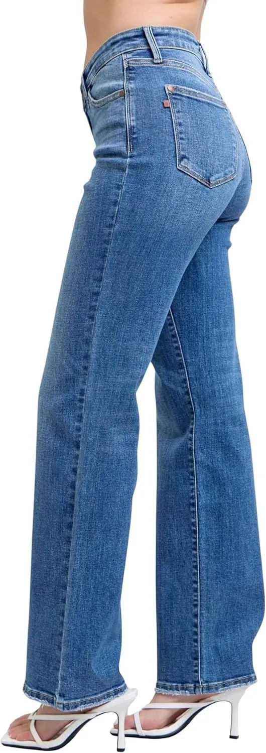 Judy Blue Women's High-Rise V-Front Waistband Vintage Wash Straight Fit Jeans
