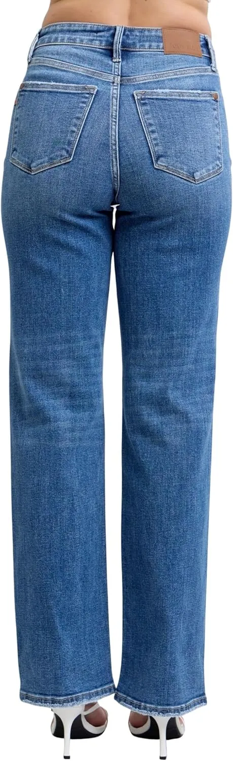 Judy Blue Women's High-Rise V-Front Waistband Vintage Wash Straight Fit Jeans