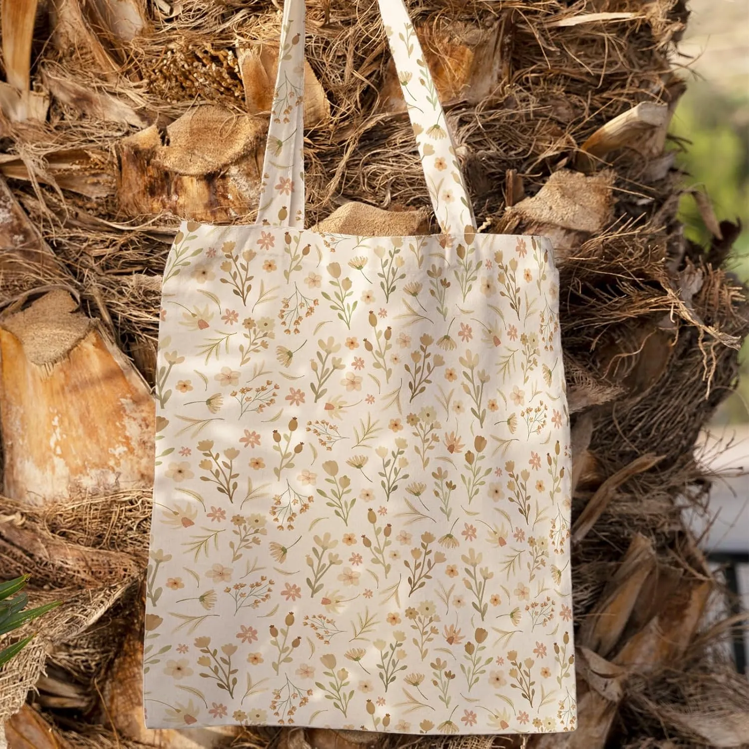 Kazova Aesthetic Floral Tote Bag Boho Wildflower Bag For Women Small Flower Canvas Cotton Bag Grocery Shopping Tote Bag With Shoulders For Beach Work Travel