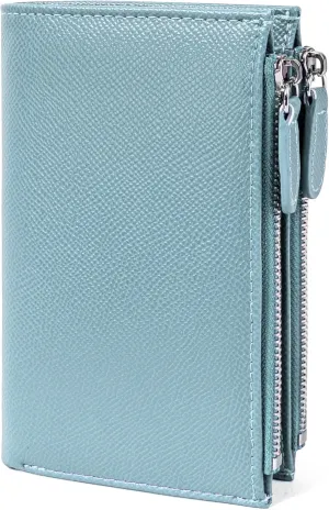KOTORA Small Wallets for Women Leather RFID Blocking Bifold Zipper Coin Pocket Wallet Card Case Holder Minimalist Clutch Handbag Purse (Medium-Blue)