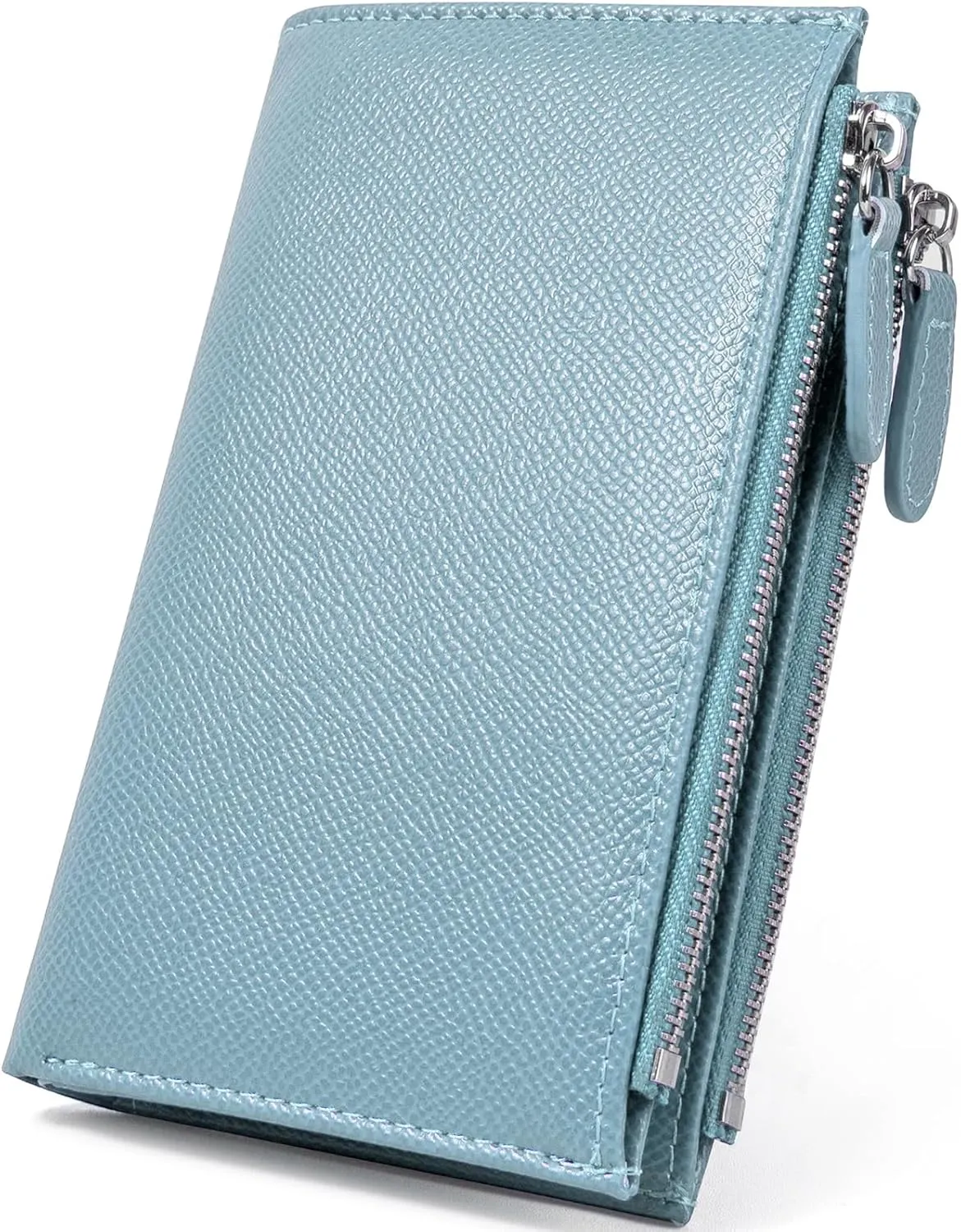 KOTORA Small Wallets for Women Leather RFID Blocking Bifold Zipper Coin Pocket Wallet Card Case Holder Minimalist Clutch Handbag Purse (Medium-Blue)