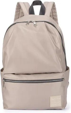 Laptop Backpack Nylon Travel Backpack for Women Men, 16.1 Inch Anti Theft Classic Casual Daypack Beige Shoulder Bag for Work Hiking