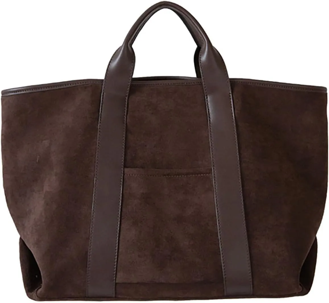 Large Capacity Soft Suede Tote Bag Retro Shoulder Satchel Bag Commuter Handbag Vintage Top Handle Shoulder Bag for Women
