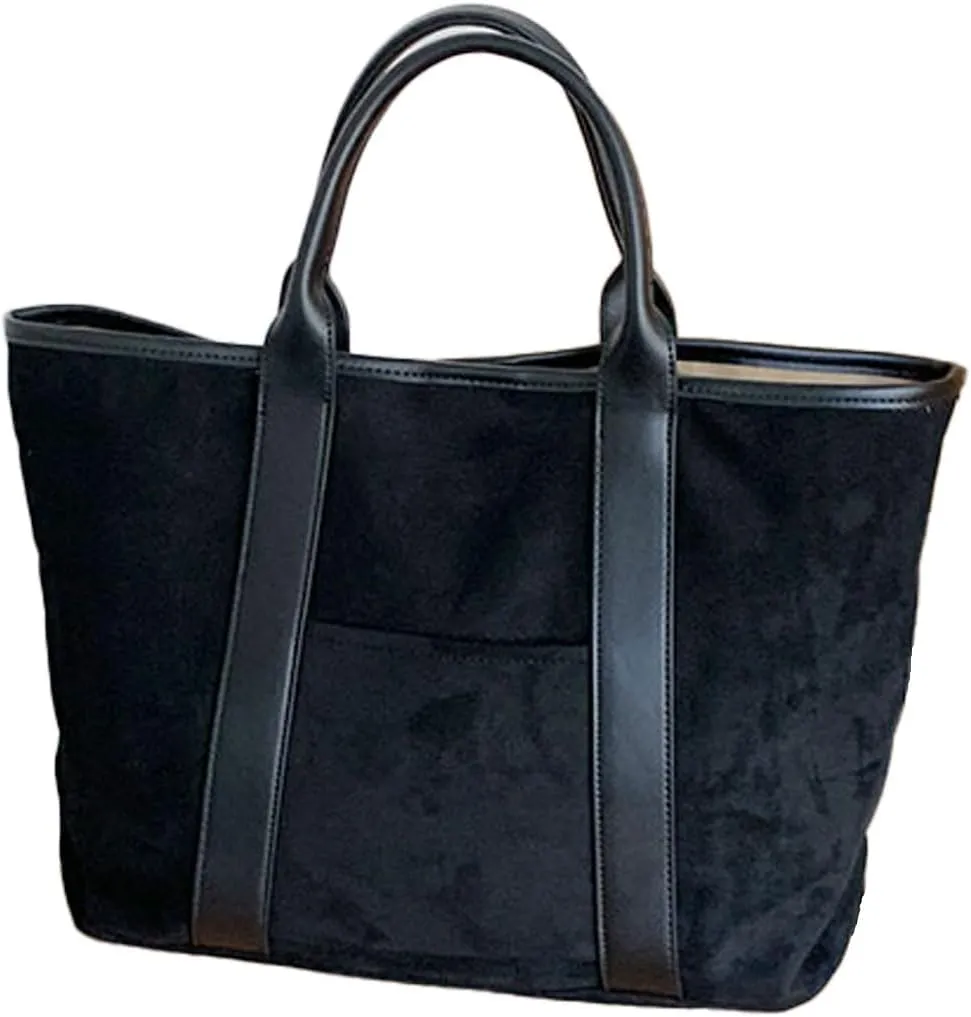 Large Capacity Soft Suede Tote Bag Retro Shoulder Satchel Bag Commuter Handbag Vintage Top Handle Shoulder Bag for Women