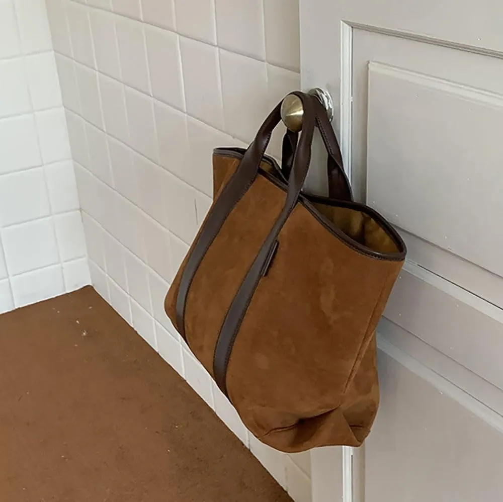 Large Capacity Soft Suede Tote Bag Retro Shoulder Satchel Bag Commuter Handbag Vintage Top Handle Shoulder Bag for Women