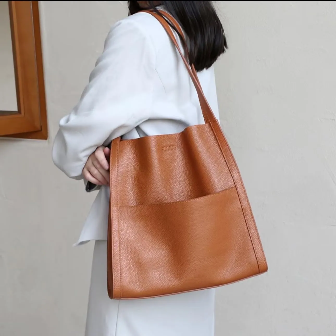 Leather Tote Shoulder Bag for WomenLarge Leather Hobo Shoulder Bag