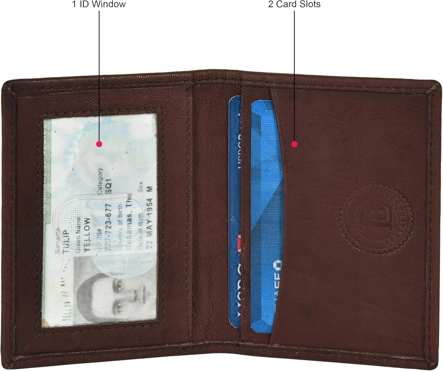 Leatherboss Genuine Leather Slim Thin Credit Debit Card ID Mini Holder Bifold Wallet Driver License Safe Holder, Dark Brown