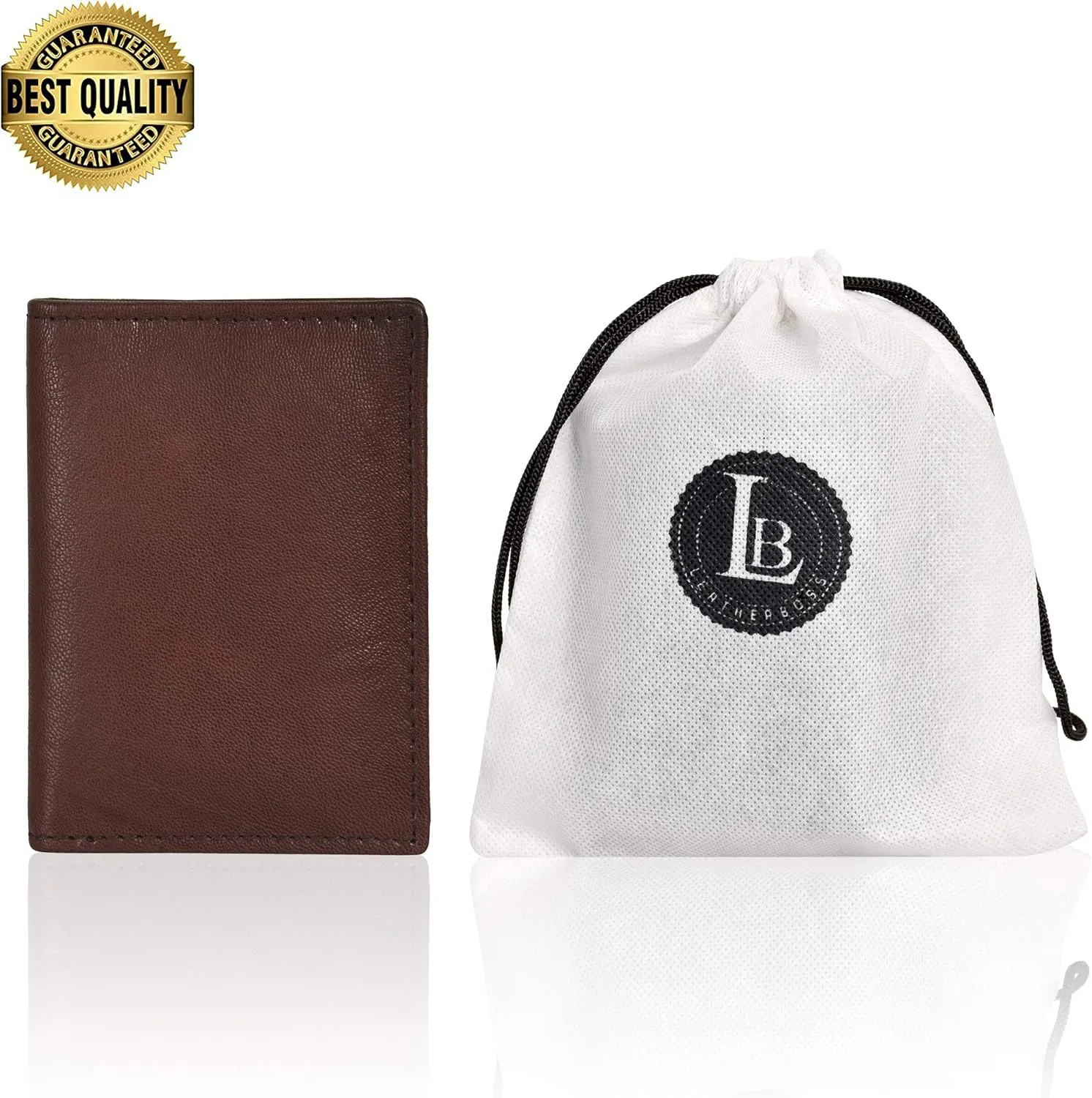Leatherboss Genuine Leather Slim Thin Credit Debit Card ID Mini Holder Bifold Wallet Driver License Safe Holder, Dark Brown